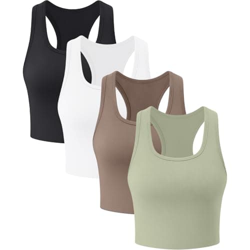 4 Pack Sleeveless Tank Tops for Women Racerback Cropped Workout Top Cotton Basic Running Yoga Gym Crop Top Shirts for Women - Image 1