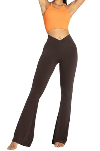 Sunzel Flare Leggings, Crossover Yoga Pants with Tummy Control, High Waisted and Wide Leg, No Front Seam Java Brown X-Large 28" Inseam - Image 7
