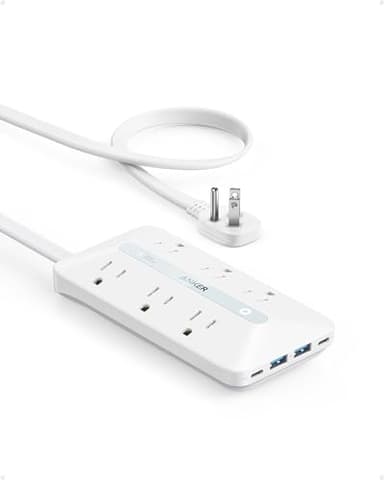 Anker Flat Plug Power Strip(300J) with 20W USB-C, 10-in-1 Ultra Thin Power Strip with 6 AC, 2 USB-A and C Each, 5 ft Extension Cord for Desk Charging Station/Home/Office/College/Dorm Essentials, White - Image 1