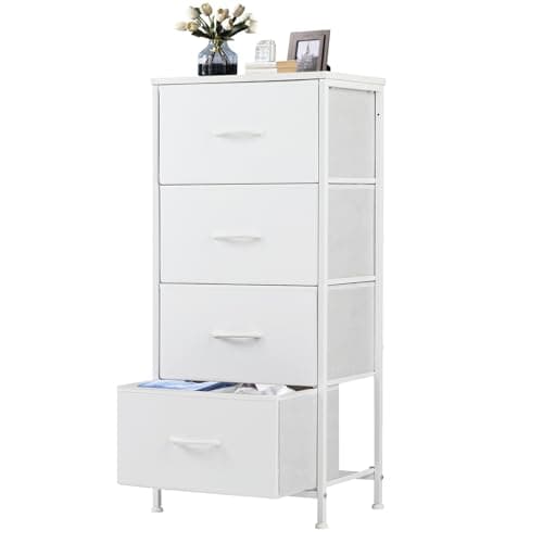 DUMOS Nightstand with 4 Drawers Bedside Table with Removable Fabric Bins Sturdy Steel Frame Wood Top Organizer Furniture for Bedroom Nursery Closet Living Room - Image 1