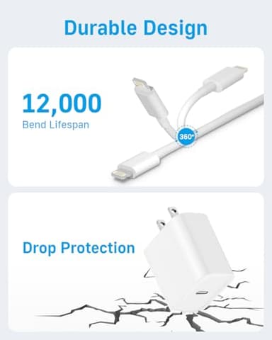 i Phone Charger 10Ft Fast Charging, MFi-Certified, 20W PD Block with 10Ft Cable, Type C Travel Plug & Cord for i Phone 14/13/12/11, i Pad & More [2 Pack] - Image 5