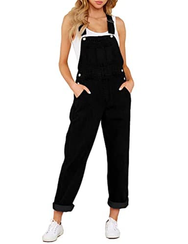 luvamia Women's Casual Adjustable Denim Bib Overalls Jeans Pants Fashion Loose Overall Jumpsuits Warm Onyx Black Size X-Large - Image 1
