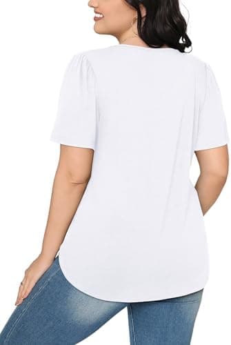 OFEEFAN Womens T Shirts Short Sleeve Pleated Dressy Casual Scooped Neck Summer Tops Blouses - Image 3