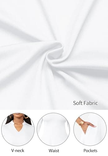 Nmoder Casual Dresses for Women Semi Formal Fit and Flare 3/4 Sleeve A-line Church Work Dress with Pockets White 2XL - Image 6