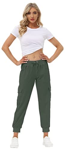 MoFiz Women's Hiking Pants Cargo Joggers Sweatpants with Pockets Lightweight Quick Dry Outdoor Summer Casual Athletic Elastic Waist Army Green 2XL - Image 5