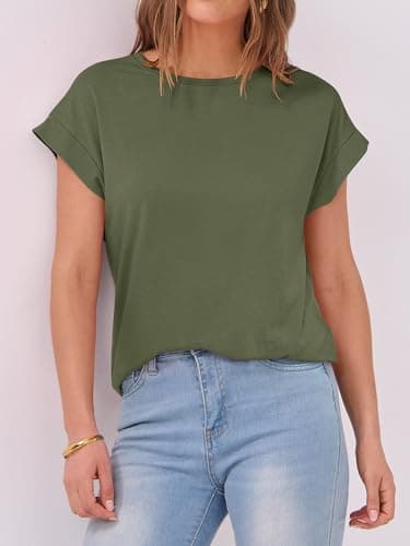 ANRABESS Womens Tops Summer Cap Sleeve Basic Tee Shirts 2025 Trendy Loose Fit Casual Dressy Business Work Tshirts Clothes Army Green Large - Image 4