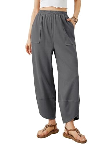 Xiaoxuemeng Womens Baggy Wide Leg Pants Casual Elastic Waisted Palazzo Harem Pants with Pockets(Darkgrey-XL) - Image 1