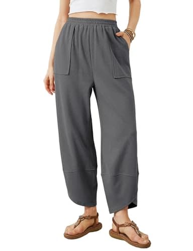 Xiaoxuemeng Womens Baggy Wide Leg Pants Casual Elastic Waisted Palazzo Harem Pants with Pockets(Darkgrey-XL) - Image 1