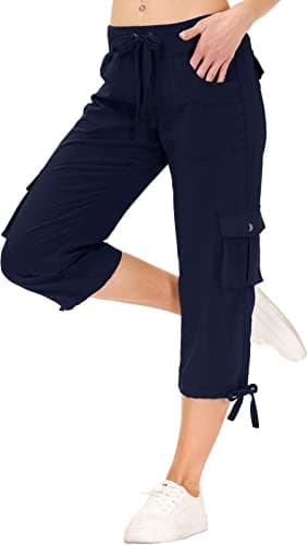 MoFiz Womens Capris with Pockets Loose Fit Casual Capri Pants Dressy Lightweight Ladies Baggy Cargo Pants for Hiking Navy 3XL - Image 2