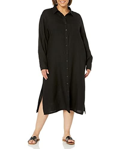 The Drop Women's Fiona Relaxed Linen Midi Shirt Dress, Black, XL - Image 4