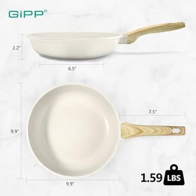 GiPP Nonstick Frying Pan Skillet - 9.5" White Granite Non Stick Fry Pans, Omelette Pan Healthy Stone Cookware Compatible with All Stovetops, PFOA Free - Image 2