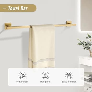 YACVCL Towel Bar Set, 5-Piece Brushed Gold Bathroom Hardware Set, Gold Bathroom Accessories Set, SUS304 Stainless Steel 23.6 Inch Towel Holder Towel Racks Set Wall Mounted - Image 2