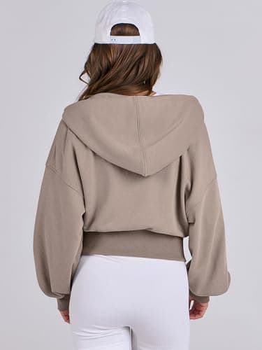 ANRABESS Womens Zip Up Hoodies Cropped Sweatshirts Casual Comfy Cute Zip Jackets Fashion Trendy Fall Outfits 2025 Y2K Clothes Khaki Small - Image 5