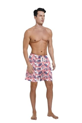Camdoria Mens Swim Trunks with Compression Liner Swim Shorts Quick Dry Beach Shorts for Men 7 inch Board Shorts 2 in 1 with Zipper Pockets Pink - Image 7
