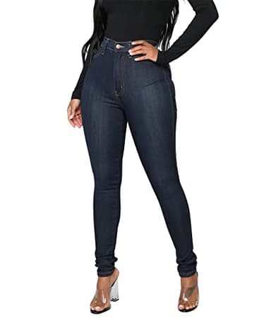 KUNMI Womens Classic High Waisted Skinny Stretch Butt Lifting Jeans Slim Fit Denim Pants Dark Blue - Image 2