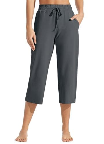 Willit Women's Capris Pants Cotton Yoga Capri Casual Lounge Pants Wide Leg Workout Sweatpants with Pockets 20" Deep Gray L - Image 3