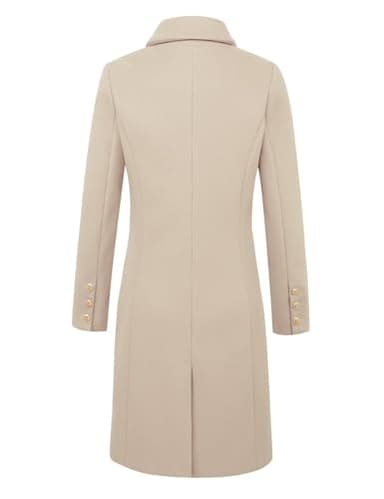 IDEALSANXUN Wool Coats for Women 2025 Fall Winter Double Breasted Mid Length Dress Trench Coats Peacoat Jacket(Beige, XXL) - Image 5
