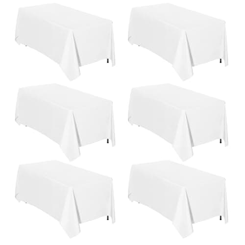 Easy-Going 6 Pack White Tablecloths 90x132 Inch for 8 Ft Rectangle Table, Washable Polyester Waterproof Stain Resistant Table Cloth, Decorative Table Cover for Kitchen, Dining Tables, Events - Image 1