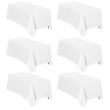 Easy-Going 6 Pack White Tablecloths 90x132 Inch for 8 Ft Rectangle Table, Washable Polyester Waterproof Stain Resistant Table Cloth, Decorative Table Cover for Kitchen, Dining Tables, Events - Image 1
