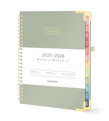 Forvencer Academic Planner 2025-2026, Hardcover Weekly & Monthly Calendar Planner, July 2025 - June 2026, 6" x 8", Daily Agenda Book with Tabs, College Organizer Notebook, School Supplies for Student Teacher Classroom, Olive Green - Image 1