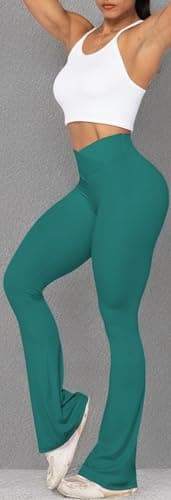 Sunzel Flare Leggings, Crossover Yoga Pants with Tummy Control, High-Waisted and Wide Leg, 30" Inseam, Jasper Green, Large - Image 7