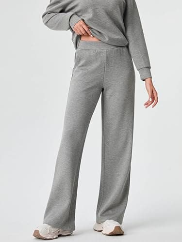 AFITNE 2 Piece Outfits for Women Long Sleeve Off-Shoulder Pullover Tops Wide Leg Sweatpants Pull On Pants Sets Stretchy Trendy Tracksuits with Pockets Fashion Mathching Sweatsuits Grey L 29" - Image 5