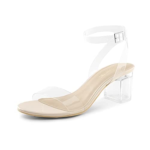 DREAM PAIRS Women's Open Toe Ankle Strap Low Block Chunky Heels Sandals Party Dress Pumps Shoes,Size 5,Nude/Clear,CARNIVAL - Image 1