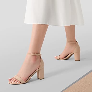 DREAM PAIRS Women's Chunk Low Heel Pump Sandals,Size 6.5,Nude/Suede,CHUNK - Image 4