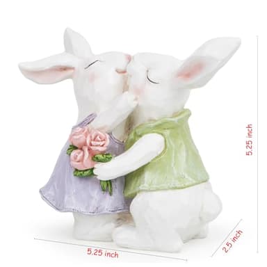 Hodao Easter Bunny Couple Decorations Spring Rabbit Figurines Valentine Day Tabletop Decor for Party Home Holiday Cute Rabbit Easter Day Couple Gifts in White - Image 7