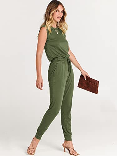 ANRABESS Womens Summer Sleeveless Jumpsuits Casual Dressy Stretchy Crewneck Rompers One Piece Outfits Fall Fashion 2025 Army Green Small - Image 4