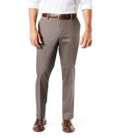 Dockers® Men's Straight Fit Signature Lux Cotton Stretch Khaki Pant - Creased, Dark Pebble, 34W x 34L - Image 1