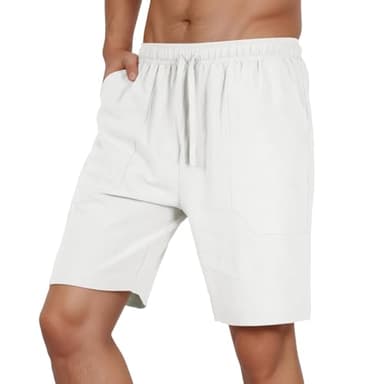 Puimentiua Linen Shorts for Men, Lightweight Elastic Waist Summer Beach Mens Casual Linen Shorts White-M - Image 6