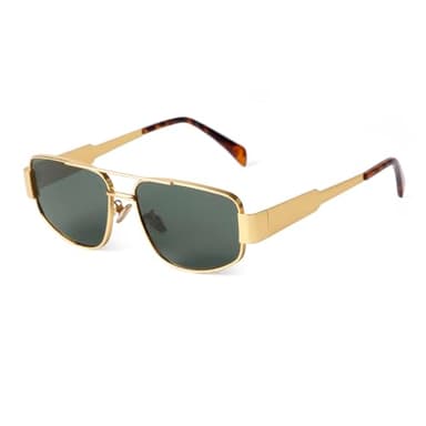 ADE WU Trendy Aviator Sunglasses for Women Men Vintage Gold Metal 03 Pilot Sun Glasses (Gold/Green) - Image 1