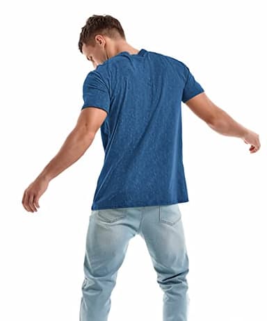 KLIEGOU Men's T-Shirts - Elasticity Cotton Crew Neck Tees 2166 Dark Blue 4XL - Image 5