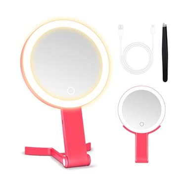 MIYADIVA Magnifying Mirror with Light, Double Sided 30X/1X Lighted Travel Makeup Mirror with Magnification, 3 Color Lighting, Dimmable Touch Screen, Adjustable & Foldable Hand Mirror (Pink) - Image 1