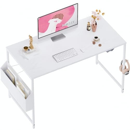 Pamray 47 Inch Computer Desk for Small Spaces with Storage Bag, Home Office Work Desk with Headphone Hook, Small Office Desk Study Writing Table - Image 1