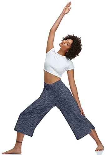 TARSE Womens Casual Wide Leg Yoga Capris Summer Crossover High Waist Capri Pants Loose Soft Pajama Pockets Sweatpants(HeatherNavy,M) - Image 4