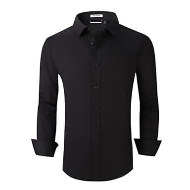 Alex Vando Mens Dress Shirts Regular Fit Long Sleeve Stretch Business Dress Shirts for Men,Solid Black,XL - Image 1