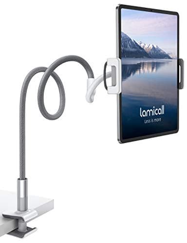 Lamicall Gooseneck Tablet Holder, Tablet Stand : Flexible Arm Clip Tablet Mount Compatible with iPad mini Pro Air, Kindle, Switch, Galaxy Tabs, More 4.7-10.5" Devices - Gray - Image 1