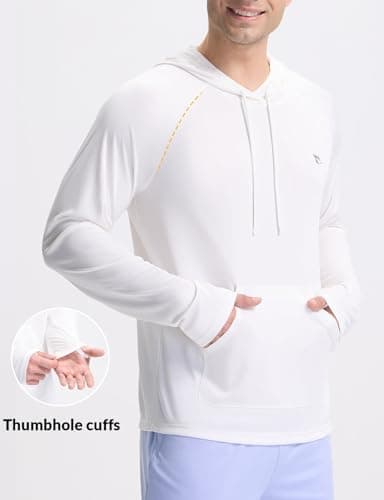 baleaf Swim Shirts Men Rash Guard Long Sleeve Sun Protection Hoodie UV Lightweight Athletic Running with Kangaroo Pocket Star White 3XL - Image 4