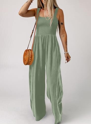 Dokotoo Womens Overalls Laurel Green Jumpsuits for Women Casual Loose Fit Solid Color Wide Leg One Piece Sleeveless Jumpsuit Long Pant Rompers with Pockets Medium - Image 3