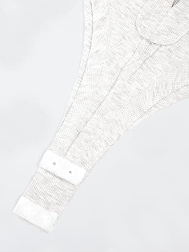 iGENJUN Women Ribbed Long Sleeve Bodysuit Invisible Zip Up Crew Neck Body Suit, Heather Grey, M - Image 5
