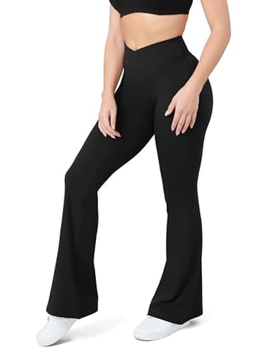 HEGALY Women's Flare Yoga Pants - Crossover Flare Leggings Buttery Soft High Waisted Workout Casual Bootcut Pants Black - Image 4