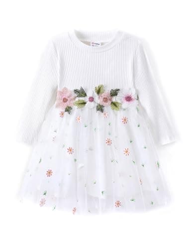 PATPAT Baby Girl's Long Sleeve Tutu Party Birthday Tulle Dress Formal Fancy Flower Princess Dresses - Image 1