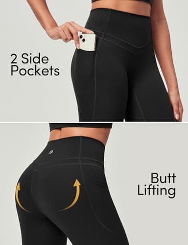 IUGA Compression Leggings with Pockets for Women Tummy Control Leggings No Front Seam Workout High Waist Yoga Pants, Black - Image 4