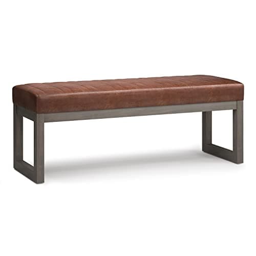 SIMPLIHOME Casey 48 inch Wide Contemporary Rectangle Ottoman Bench in Distressed Saddle Brown Vegan Faux Leather, Assembled, For the Living Room and Bedroom - Image 1