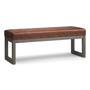 SIMPLIHOME Casey 48 inch Wide Contemporary Rectangle Ottoman Bench in Distressed Saddle Brown Vegan Faux Leather, Assembled, For the Living Room and Bedroom - Image 1