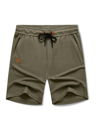 JMIERR Men's 7 Inch SweatShorts Casual Elastic Waist Waffle Jogger Workout Shorts Summer Beach Lounge Shorts with Pockets, M, Green - Image 5