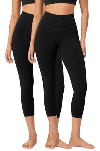 ODODOS 2-Pack Buttery Soft Lounge Yoga Capris for Women 23" High Waist Non See Through Cropped Leggings, Black+Black, XX-Large - Image 1