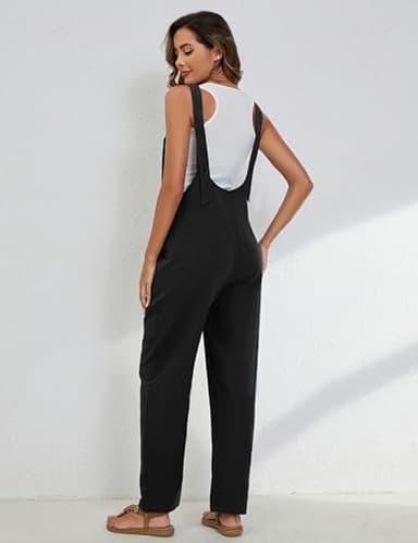 Yeokou Womens Overalls Linen Cotton Jumpsuits Loose Casual Jumpers with Pockets(Black-M) - Image 4